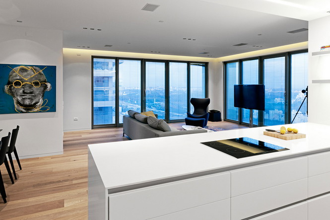 Проектное бюро GammaArc Group представило проект TLV Apartments3 Современные апартаменты площадью 150 кв метров расположены на 22 этаже одной из высоток в Тель-Авиве